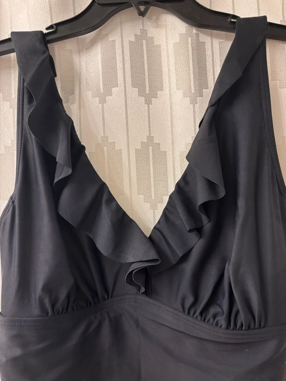 DKNY Black Ruffle V-Neck One-Piece Swimsuit - Picture 3 of 9